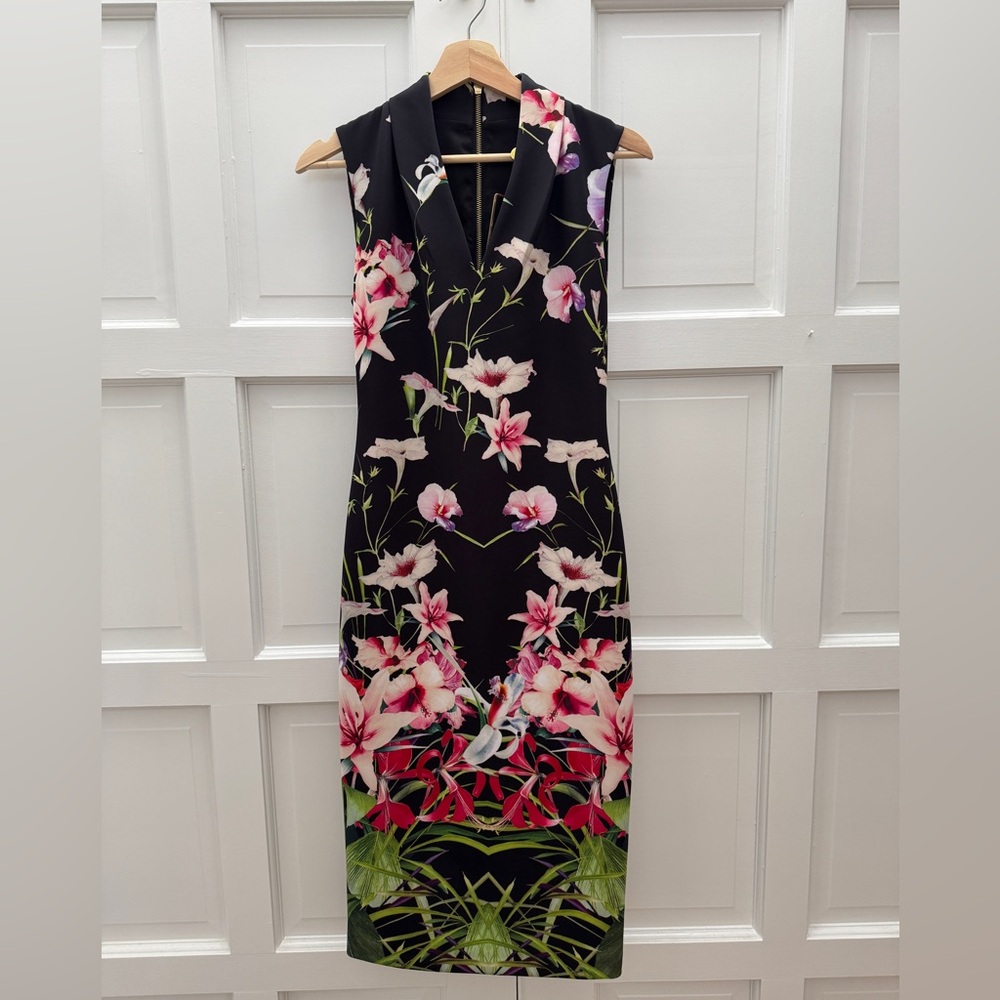 Ted Baker Black Floral Midi Dress